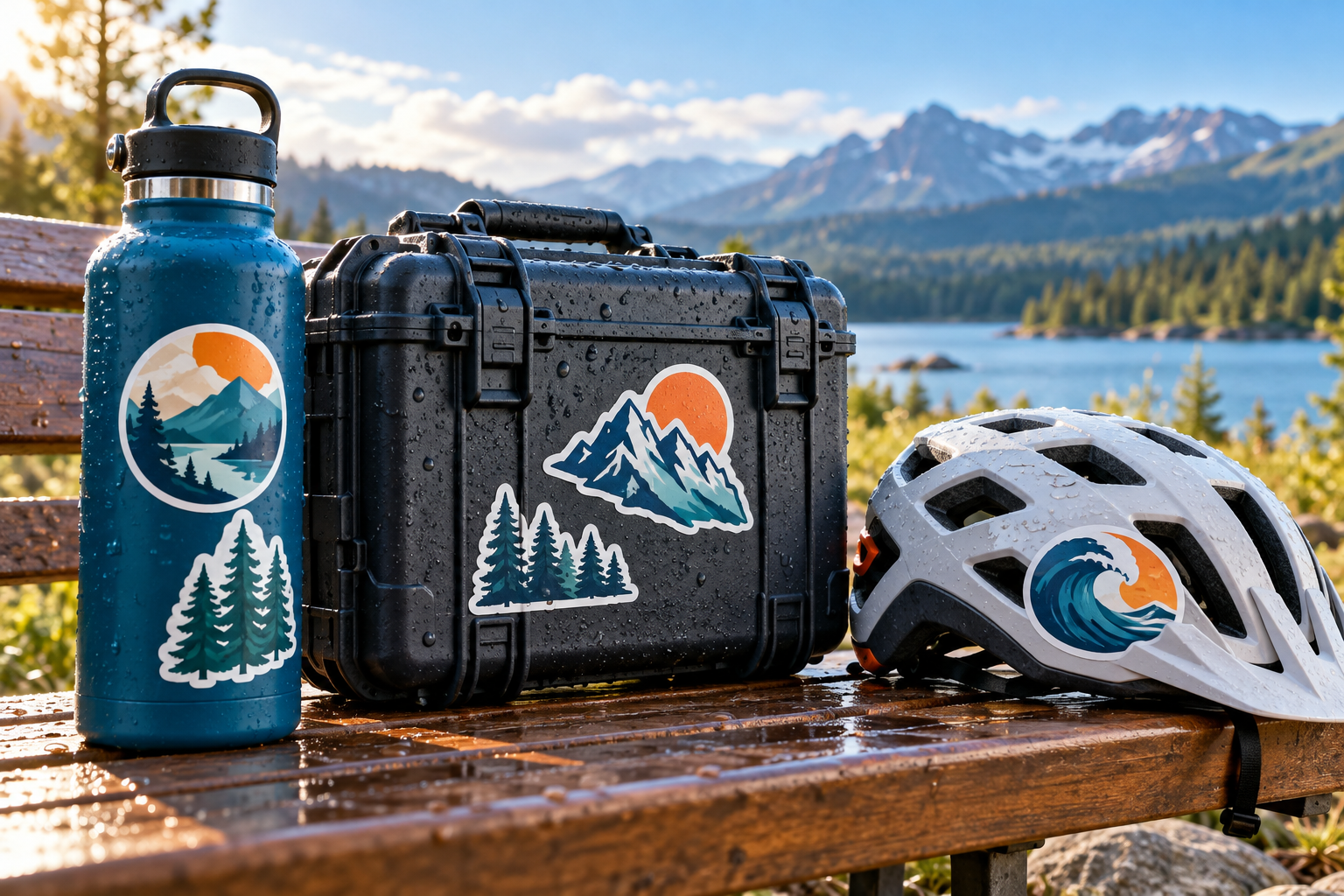 Weather-resistant custom stickers on outdoor gear