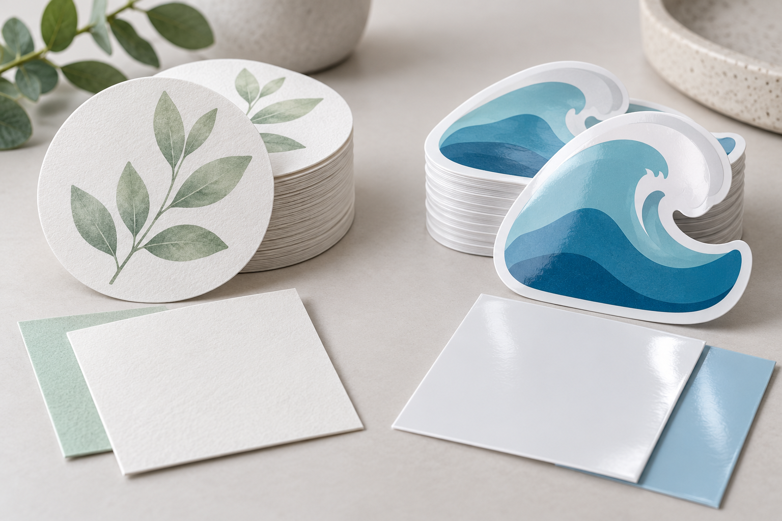 Synthetic paper and vinyl sticker material comparison
